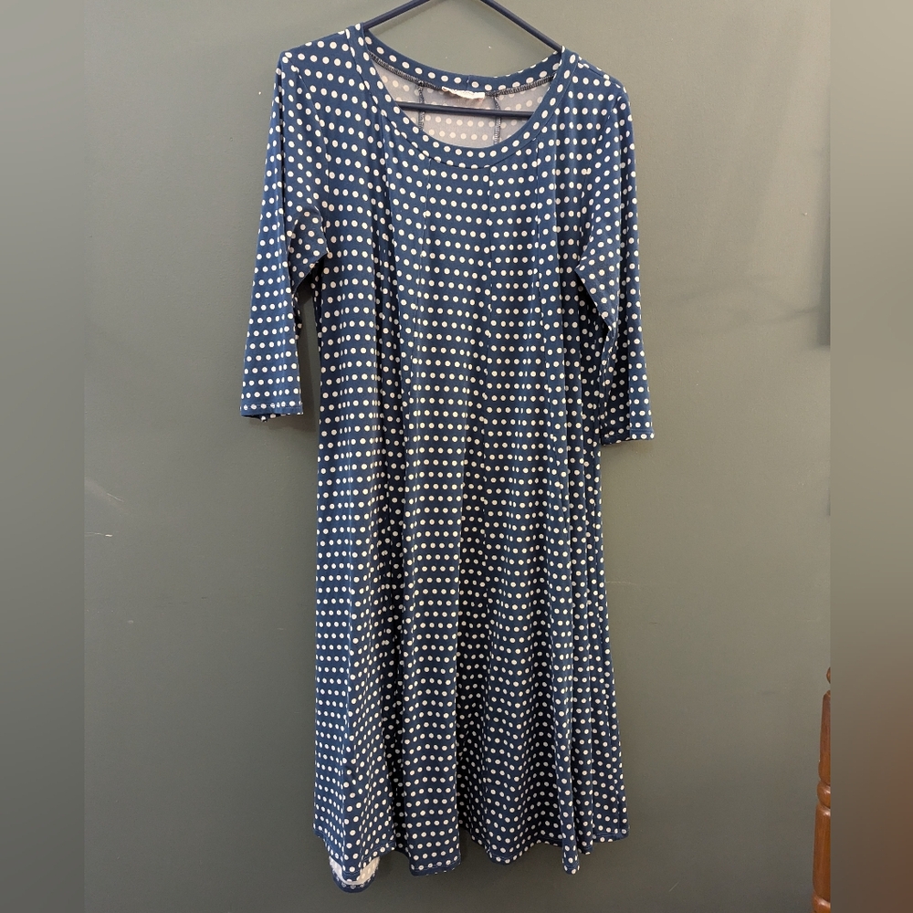 Pastel Polka Dot Navy Blue Dress EUC Women's Size XL